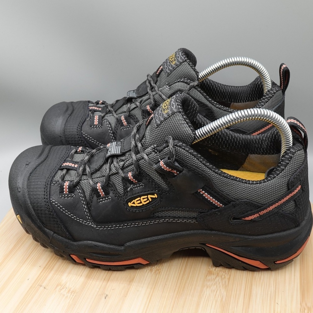 KEEN Mens 8 Black Leather Work Boots Composite Toe Work Outdoors 1011244EE Flaw